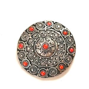 Israel Sterling Silver Antique Coral Gemstones Brooch & Pendant